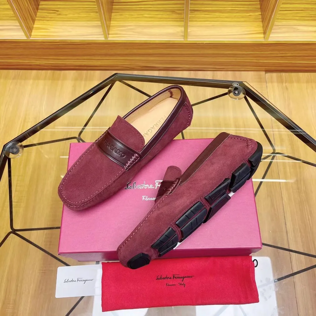 Men's shoes 💰560Ferragamo high-end quality 🔥 burgundy cow suede ➕ cowhide lining size 38-45